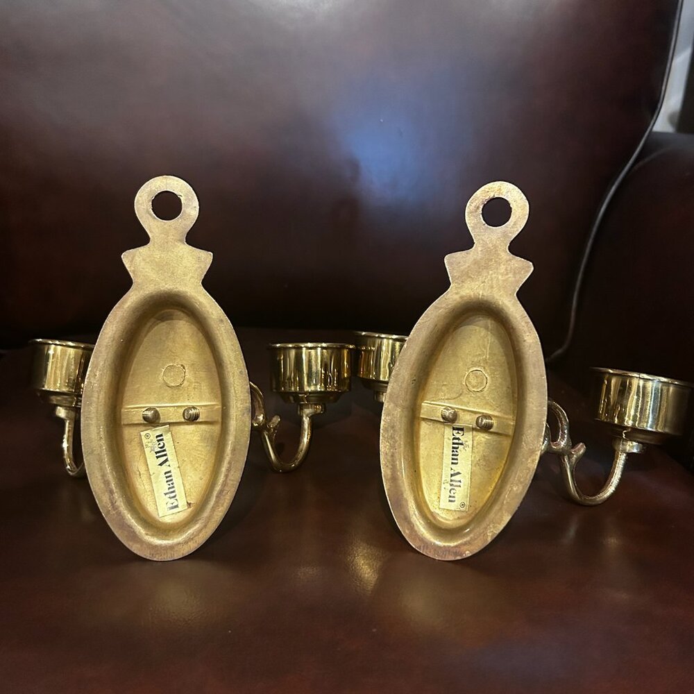 NWT Vintage Ethan Allen Solid Brass Candle Wall Scones Set of 2 - Picture 5 of 9